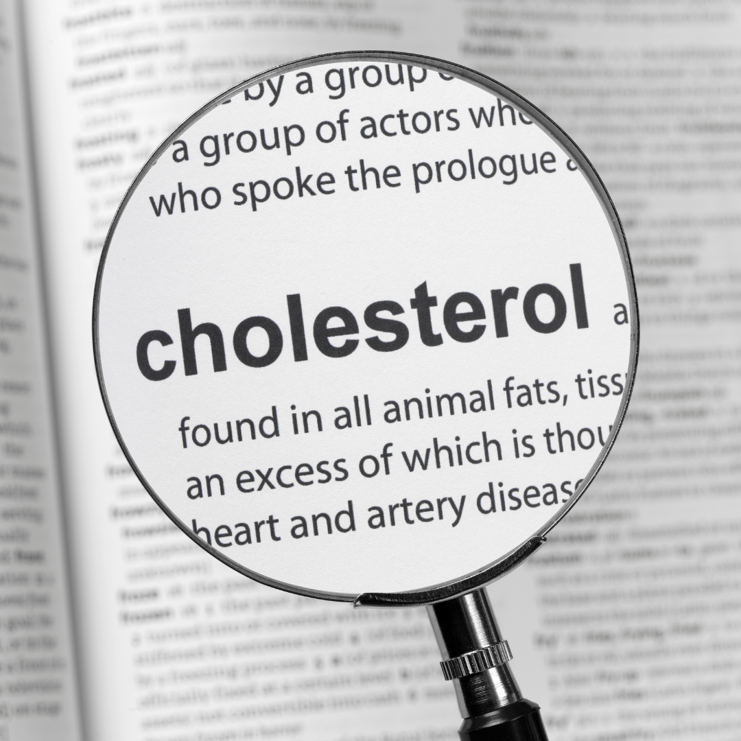 Black and white image with cholesterol text