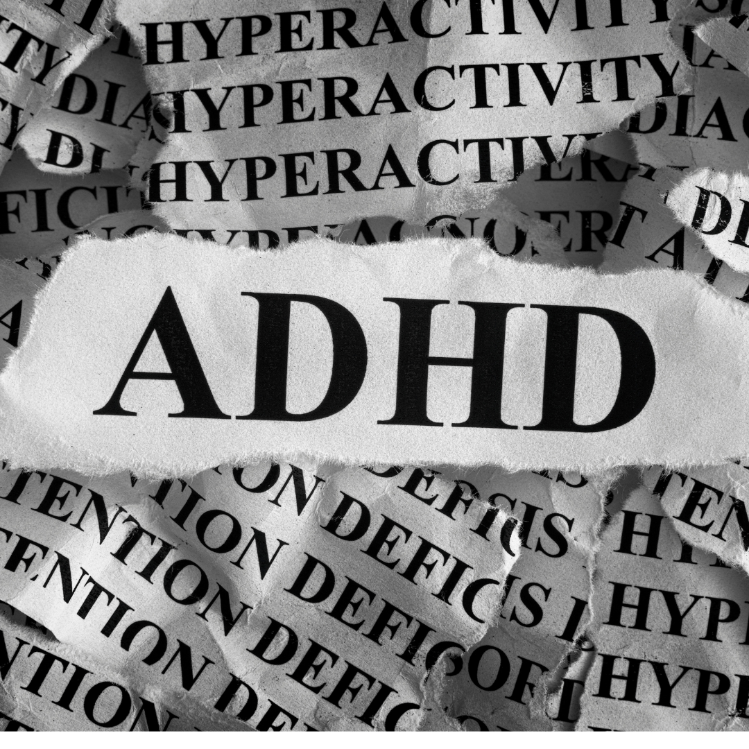 Black and white image with ADHD text indicated